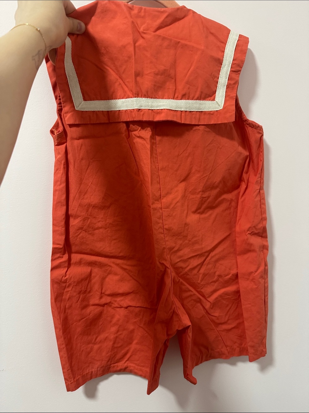 Toddler Orange Sailor Romper - Classic Cotton One-Piece - Picture 2 of 3
